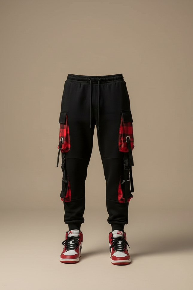 Pantalon Cargo Carreaux Homme - Noir Molleton - vue 3