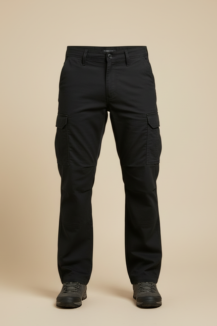 Pantalon Cargo Noir Droit Coton Multipoches Homme - vue 3