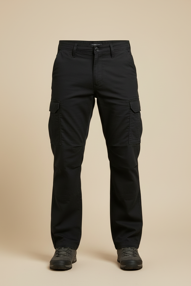Pantalon Cargo Noir Droit Coton Multipoches Homme - vue 3