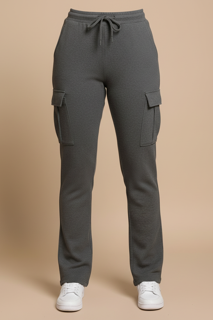 Pantalon Cargo Gris Molletonné Droit Poches Femme - vue 3