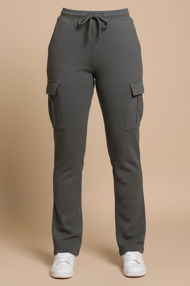 Pantalon Cargo Gris Molletonné Droit Poches Femme - vue 3