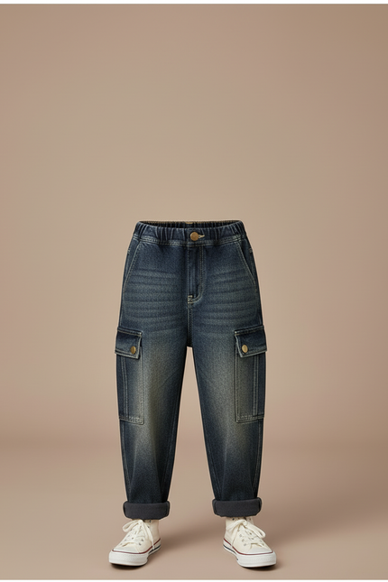 Pantalon Cargo Jean Ample Bleu Multipoches Garçon - vue 3