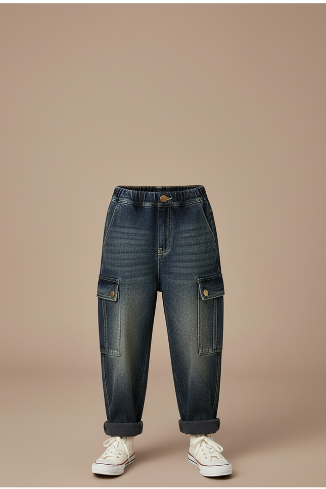 Pantalon Cargo Jean Ample Bleu Multipoches Garçon - vue 3