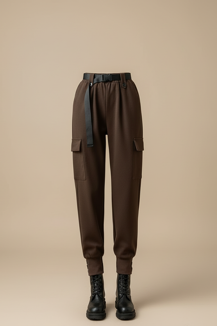 Pantalon Cargo Marron Harem Laine Ceinturé Femme - vue 3