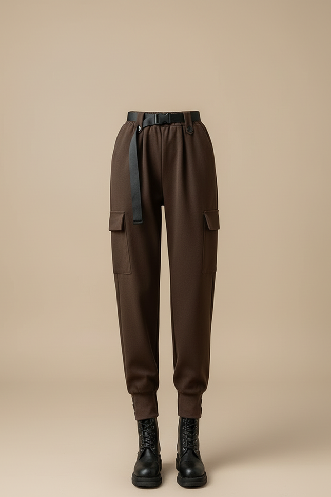 Pantalon Cargo Marron Harem Laine Ceinturé Femme - vue 3