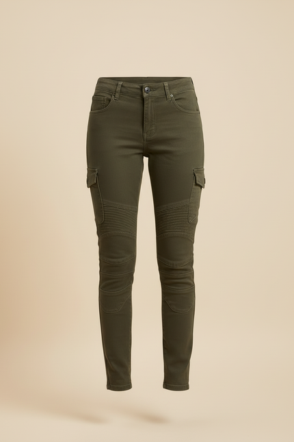 Pantalon Cargo Kaki Slim Femme Motard Coton - vue 3