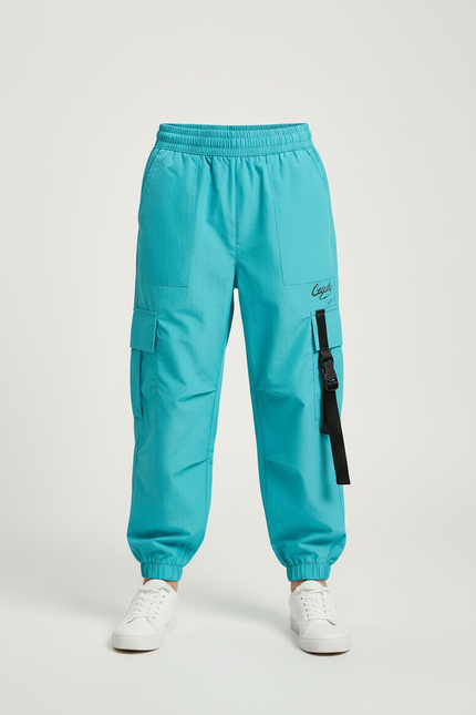 Pantalon Cargo Turquoise Ample Poches Sangles Enfant - Bleu Polyester - vue 3