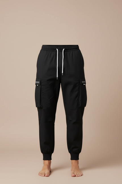 Pantalon Cargo Noir Décontracté Cordon Serrage Homme - Polyester - vue 3
