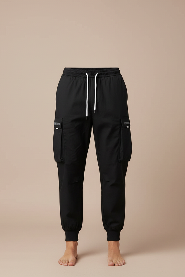 Pantalon Cargo Noir Décontracté Cordon Serrage Homme - Polyester - vue 3