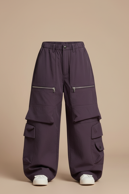 Pantalon Cargo Fermeture Eclair - Violet Polyester - vue 3