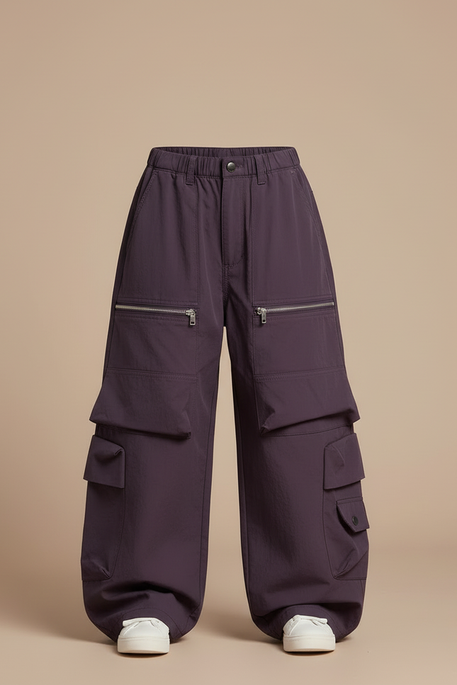 Pantalon Cargo Fermeture Eclair - Violet Polyester - vue 3