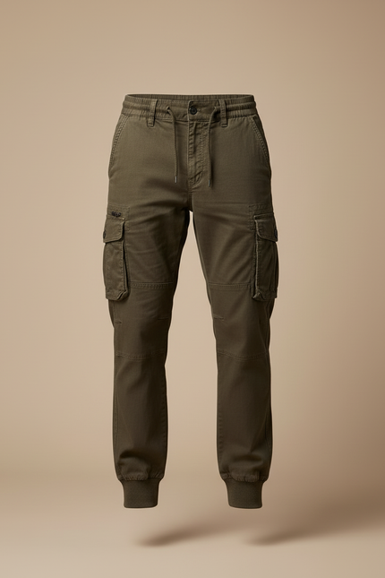 Pantalon Cargo Kaki Coton Multipoches Décontracté Homme - vue 3