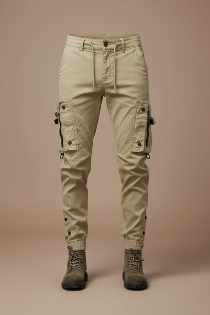 Pantalon Cargo Homme Slim Beige Multipoches Décontracté - Toile - vue 3