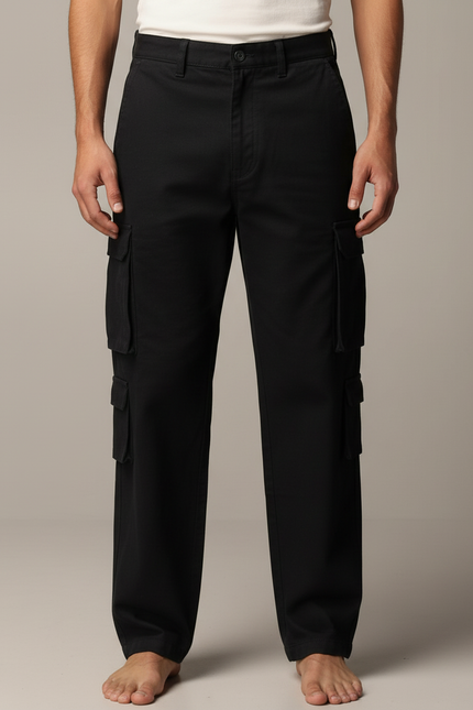 Pantalon Cargo Noir Ample Décontracté Multipoches Homme - Toile - vue 3