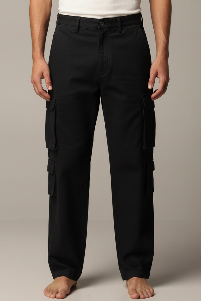 Pantalon Cargo Noir Ample Décontracté Multipoches Homme - Toile - vue 3