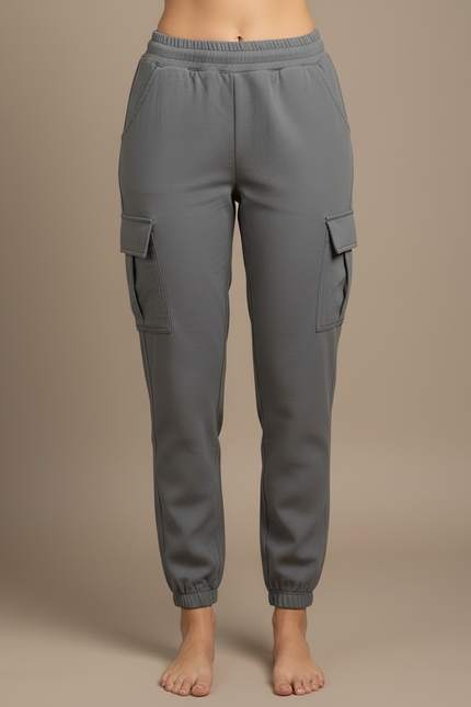 Pantalon Cargo Gris Coton Décontracté Élastique Femme - vue 3