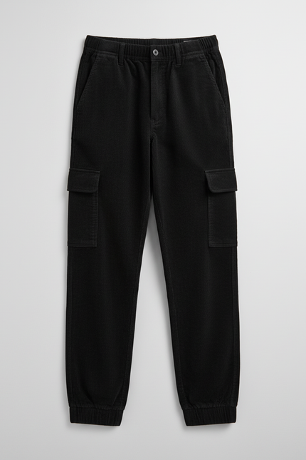 Pantalon Cargo Noir Côtelé Ample Enfant Décontracté - Cordé - vue 3