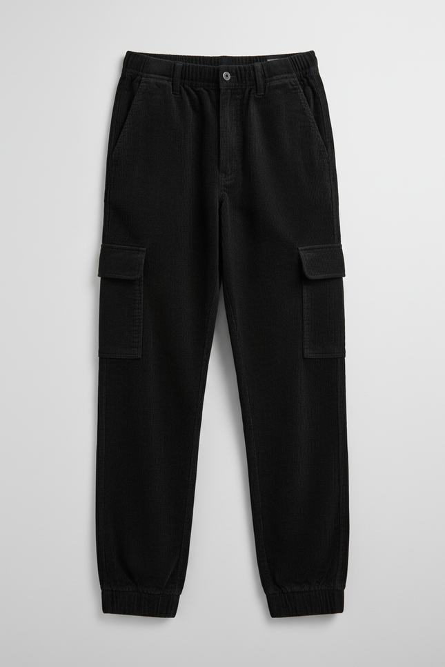 Pantalon Cargo Noir Côtelé Ample Enfant Décontracté - Cordé - vue 3