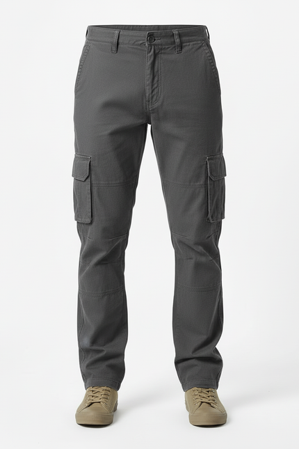 Pantalon Cargo Gris Coton Droit Multipoches Décontracté Homme - vue 3