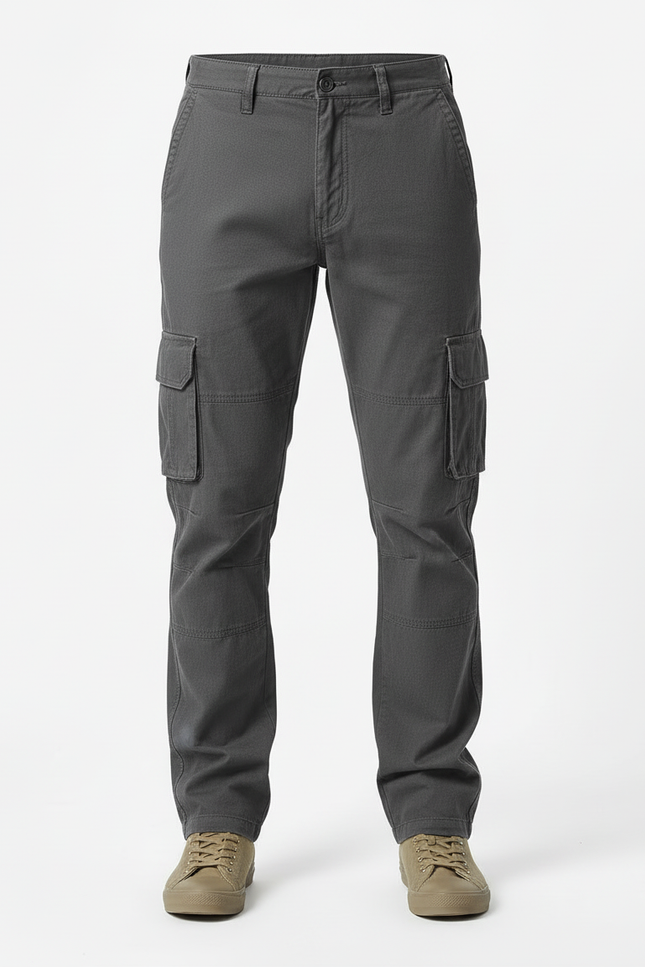 Pantalon Cargo Gris Coton Droit Multipoches Décontracté Homme - vue 3