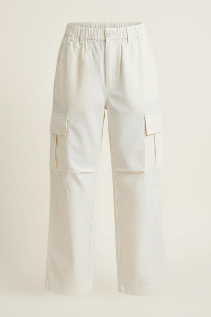 Pantalon Cargo Beige Ample Poches Coton Fille - vue 3