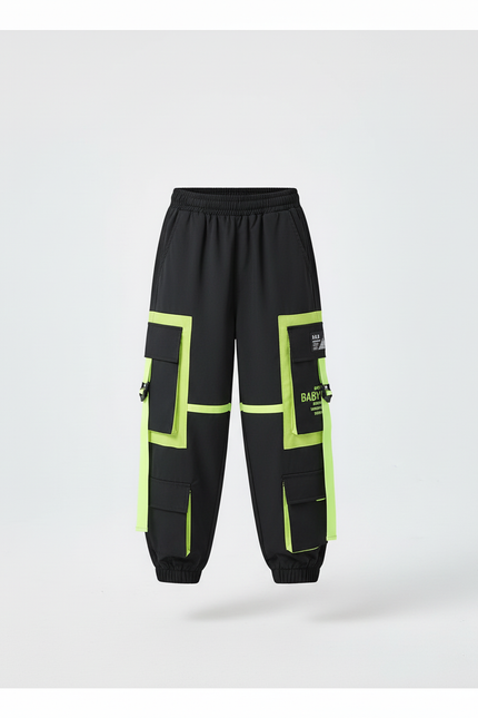 Pantalon Cargo Noir Fluorescent Ample Multipoches Enfant - Polyester - vue 3