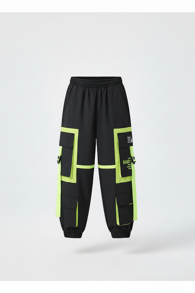 Pantalon Cargo Noir Fluorescent Ample Multipoches Enfant - Polyester - vue 3