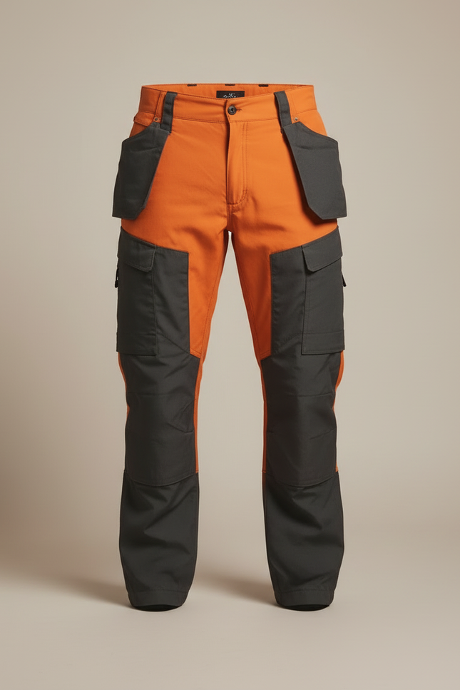 Pantalon Cargo Bicolore Orange Gris Multi-Poches Homme - Multicolore Polyester - vue 3