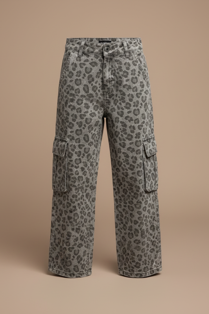Pantalon Cargo Léopard Ample Gris Imprimé Enfant - Jean - vue 3