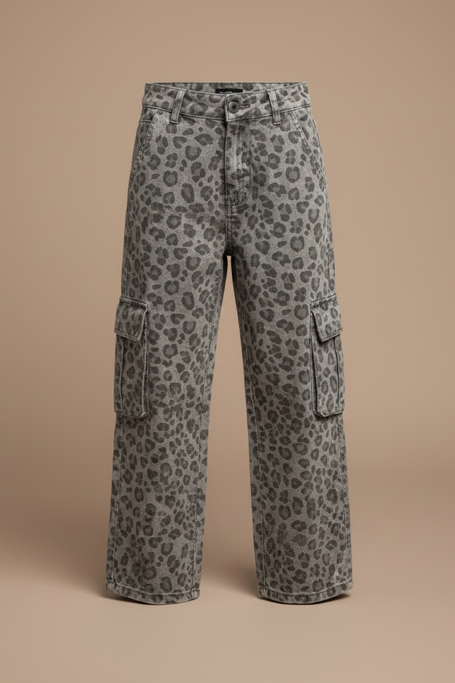 Pantalon Cargo Léopard Ample Gris Imprimé Enfant - Jean - vue 3