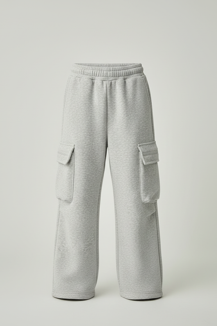 Pantalon Cargo Gris Ample Molletonné Enfant Décontracté Multipoches - vue 3
