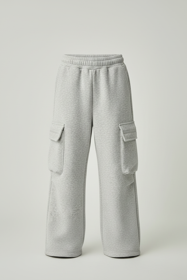 Pantalon Cargo Gris Ample Molletonné Enfant Décontracté Multipoches - vue 3