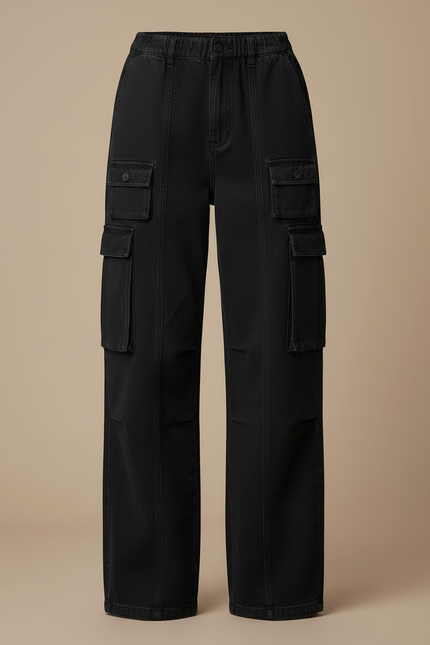 Pantalon Cargo Noir Large Poches Streetwear Femme - Jean - vue 3
