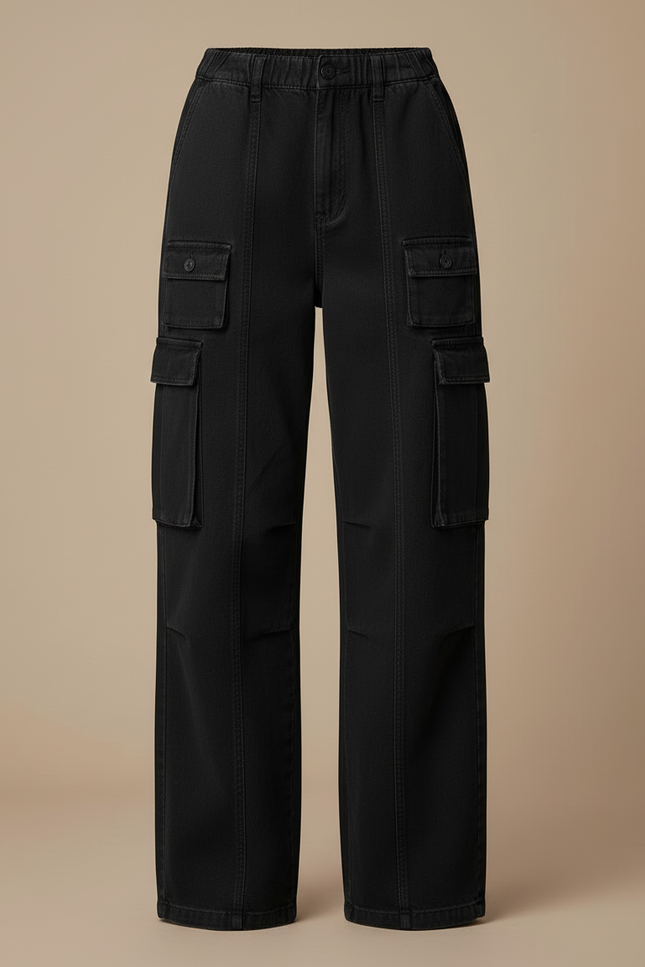 Pantalon Cargo Noir Large Poches Streetwear Femme - Jean - vue 3