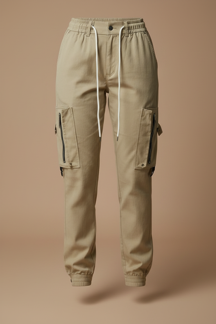 Pantalon Cargo Beige Décontracté Ample Multipoches Femme - Gabardine - vue 3
