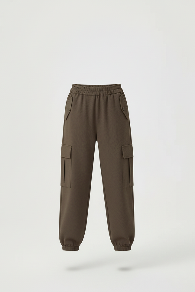 Pantalon Cargo Kaki Ample Multipoches Fille Coton - Molleton - vue 3