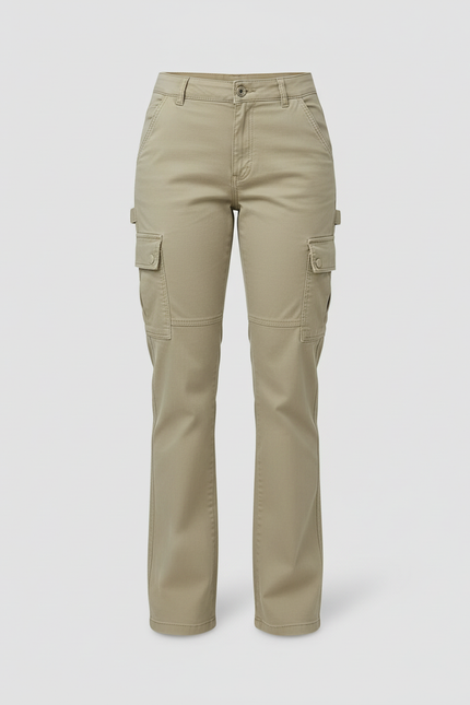 Pantalon Cargo Beige Coupe Droite Multipoches Femme - Toile - vue 3