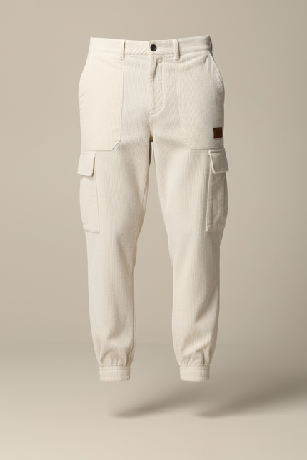 Pantalon Cargo Beige Côtelé Jogger Décontracté Homme - Cordé - vue 3