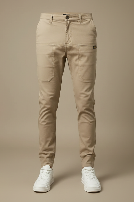 Pantalon Cargo Beige Ajusté Coton Décontracté Homme - vue 3