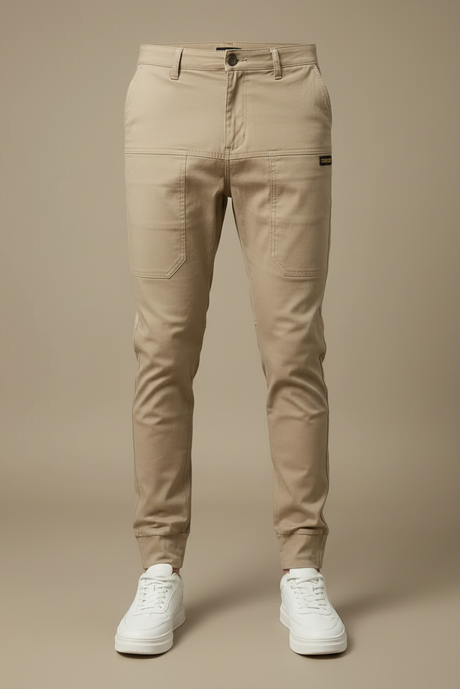Pantalon Cargo Beige Ajusté Coton Décontracté Homme - vue 3