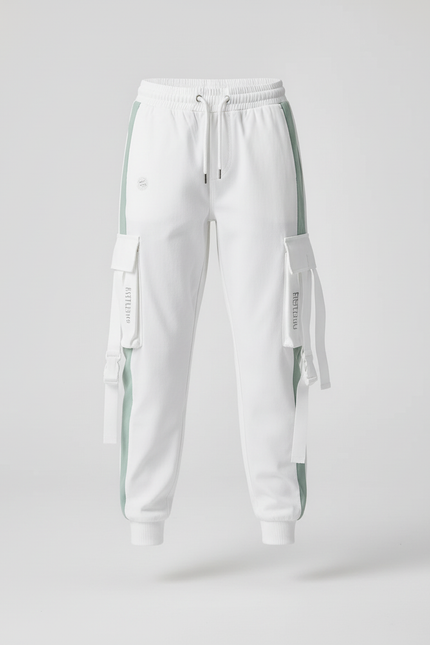 Pantalon Cargo Blanc Vert Décontracté Poches Multiples - Multicolore Molleton - vue 3