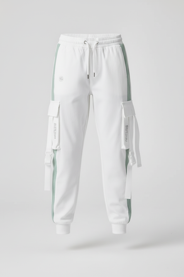 Pantalon Cargo Blanc Vert Décontracté Poches Multiples - Multicolore Molleton - vue 3
