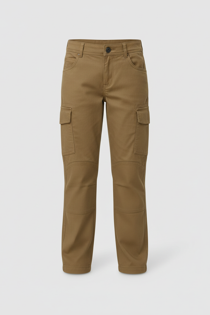 Pantalon Cargo Kaki Enfant Multipoches Coton Coupe Droite - Toile - vue 3