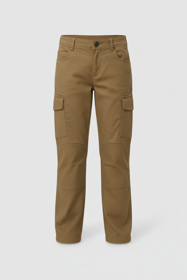 Pantalon Cargo Kaki Enfant Multipoches Coton Coupe Droite - Toile - vue 3