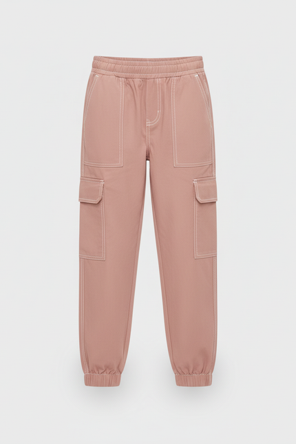 Pantalon Cargo Rose Ample Fille Décontracté Surpiqûres - Polyester - vue 3