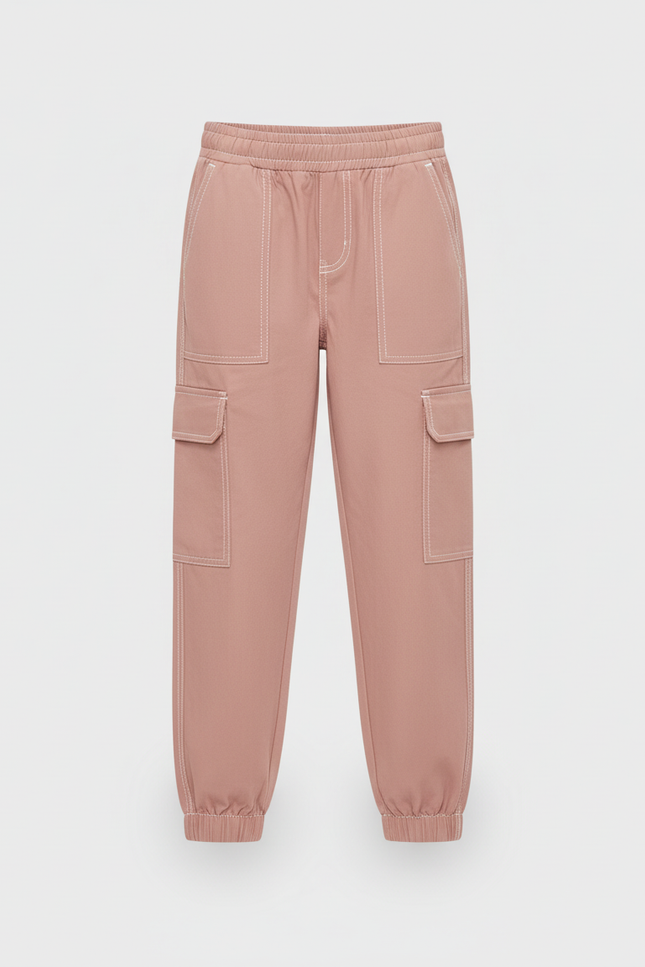 Pantalon Cargo Rose Ample Fille Décontracté Surpiqûres - Polyester - vue 3