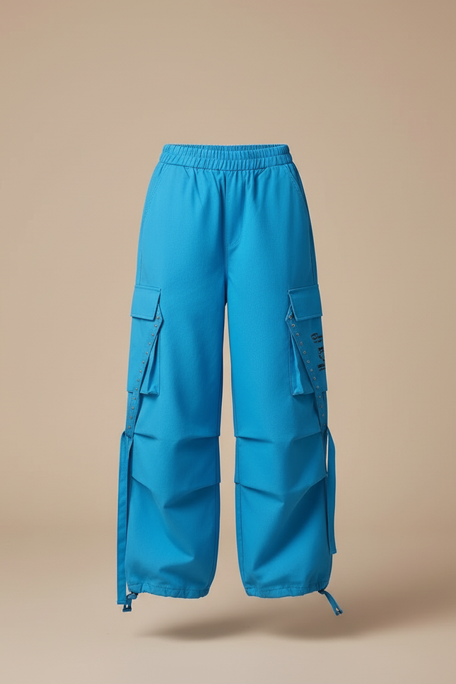 Pantalon Cargo Bleu Ample Fille Multipoches - Toile - vue 3