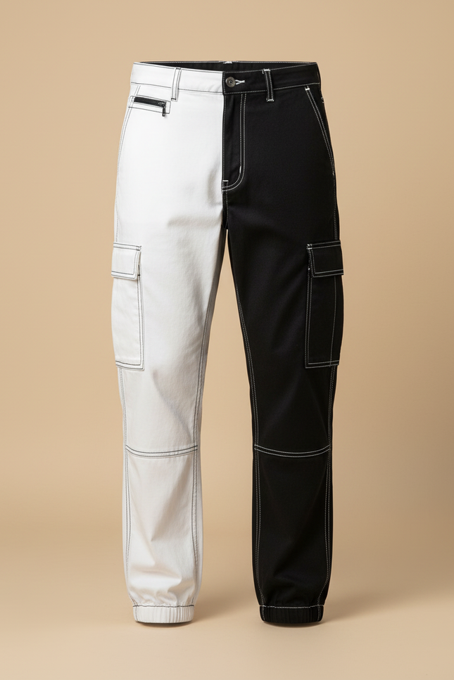 Pantalon Cargo Bicolore Noir Blanc Réfléchissant Jogger - Multicolore Polyester - vue 3