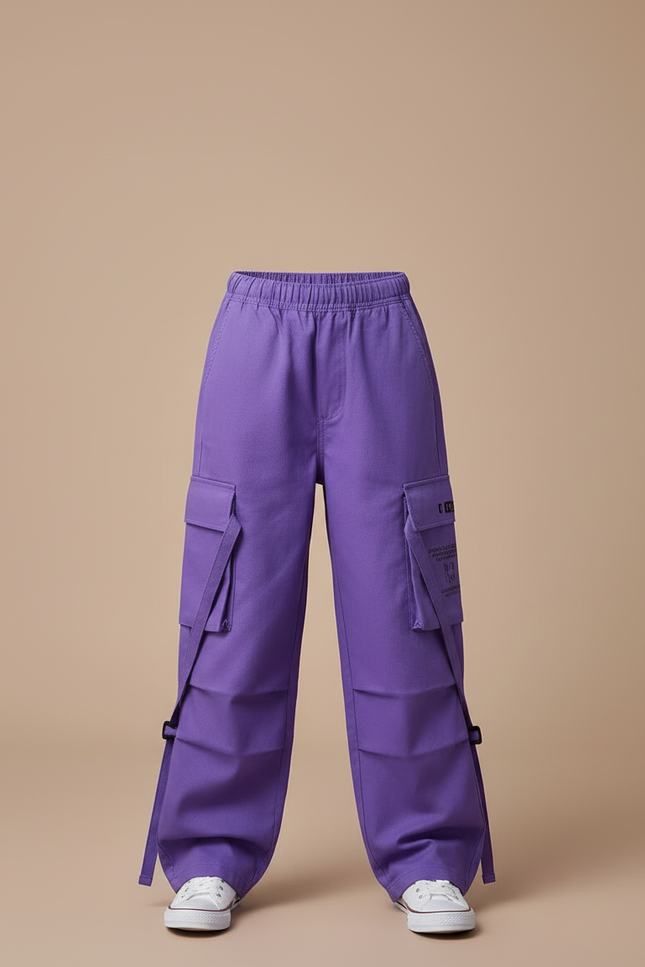 Pantalon Cargo Violet Ample Poches Sangles Fille - Toile - vue 3
