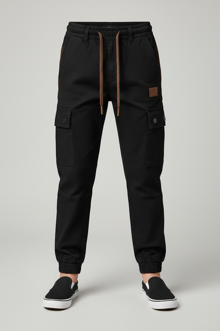 Pantalon Cargo Noir Coton Multipoches Enfant Décontracté - Toile - vue 3